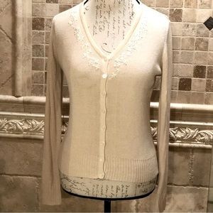 GAP Tan Floral Stitched Button Up Cardigan